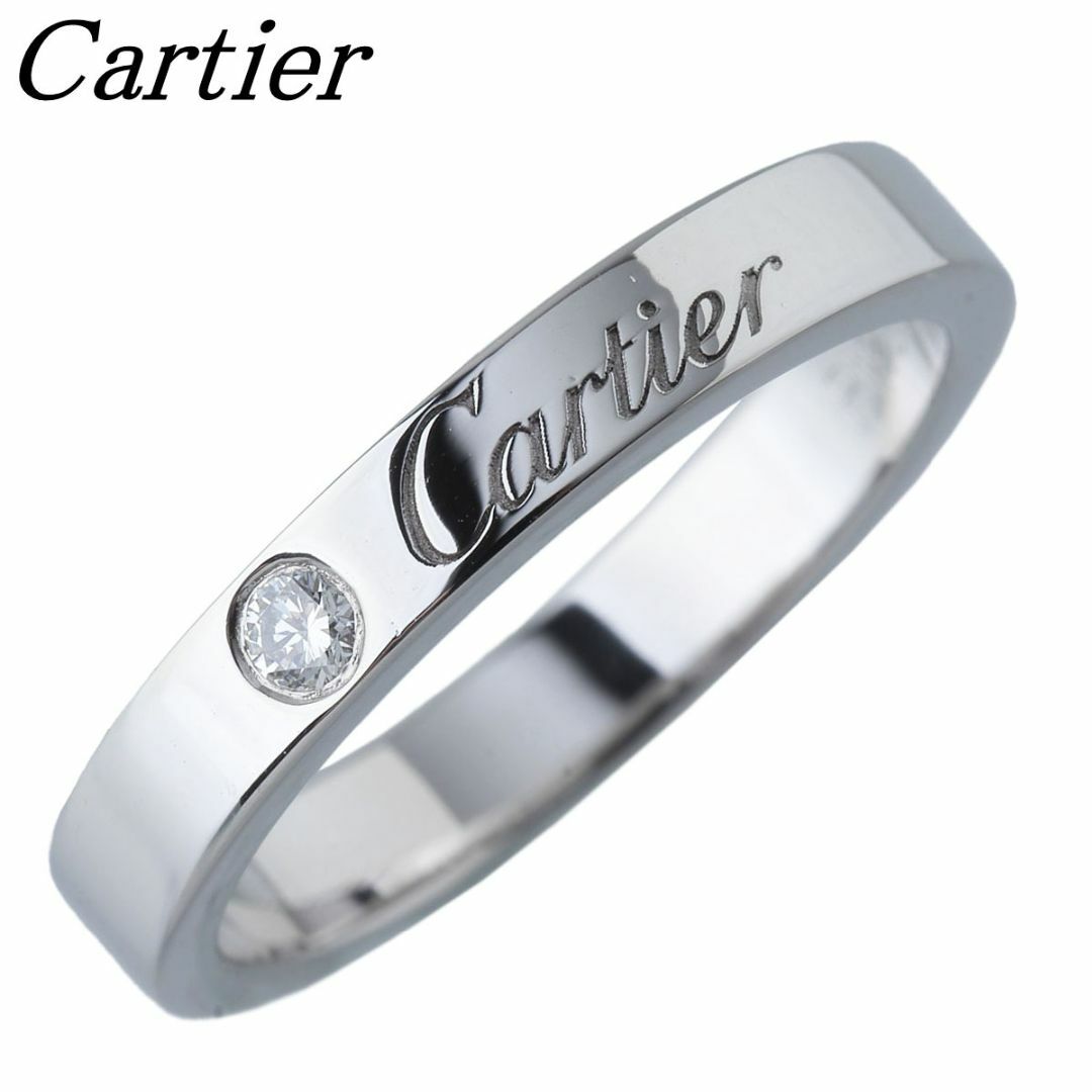 Cartier - カルティエ ダイヤ リング エングレーブド Cドゥカルティエ 1PD #49 幅3.1mm Pt950 保証書(2006年) 新品仕上げ済 Cartier【19886】