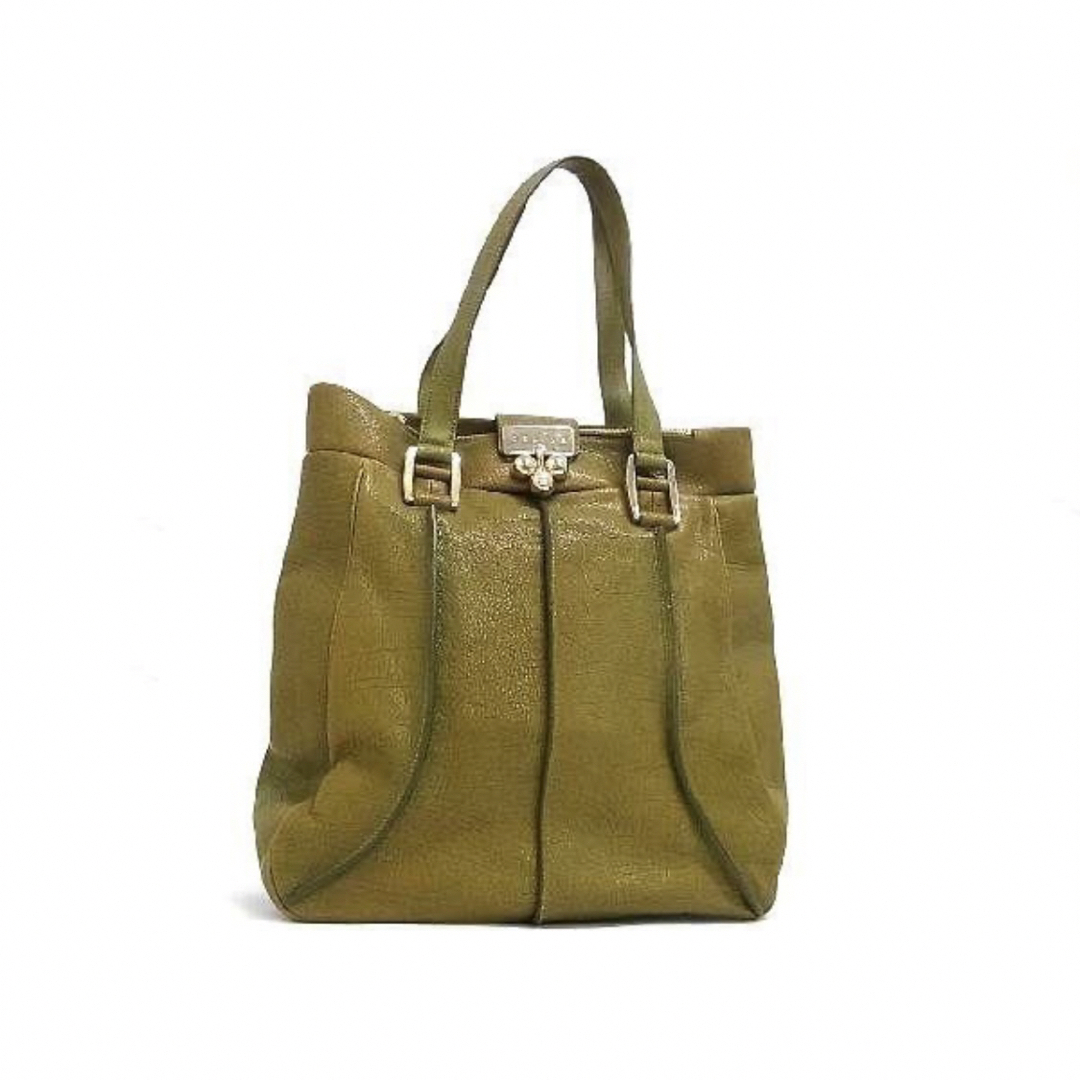 CELINE - CELINE セリーヌ パテントレザー トートバッグ ショルダーバッグ カーキ