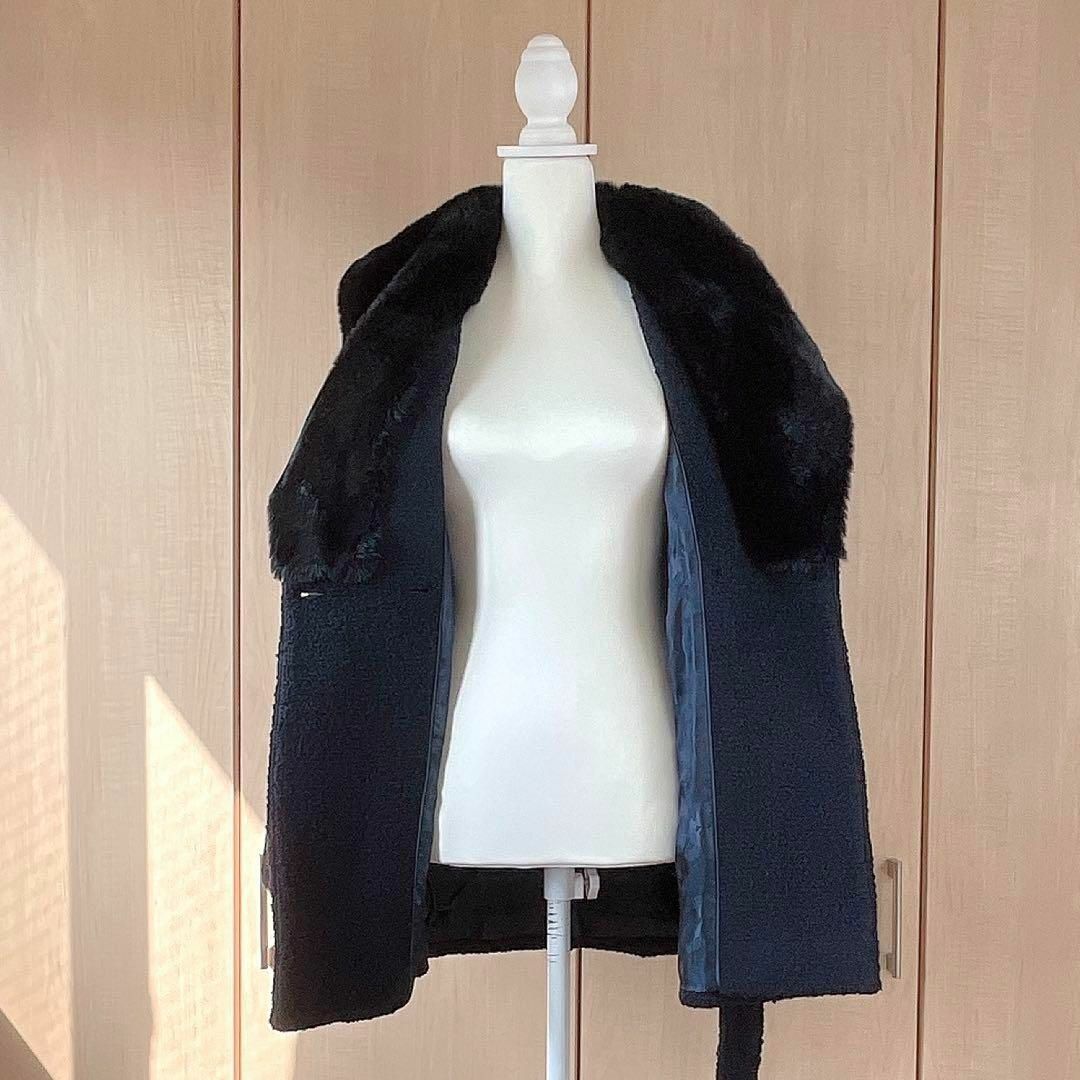 TED BAKER】ハーフコート Pコート フェイクファー ベルト ネイビー TED BAKER】ハーフコート Pコート フェイクファー ベルト ネイビー
