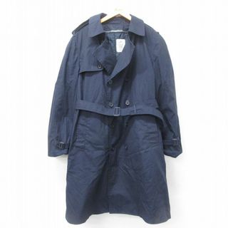 XL★古着 長袖 ミリタリー トレンチ コート メンズ 90年代 90s ライナー付き ロング丈 USA製 紺 ネイビー 24dec02 中古 アウター(ダッフルコート)
