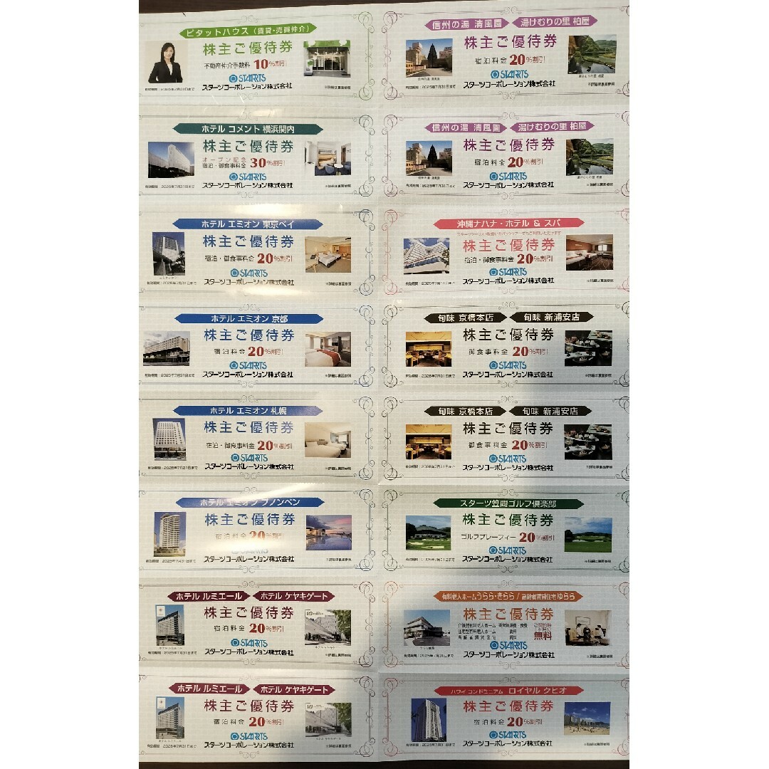 スターツ 株主優待 2025.7.31まで ホテルエミオン他 チケットの優待券/割引券(宿泊券)の商品写真