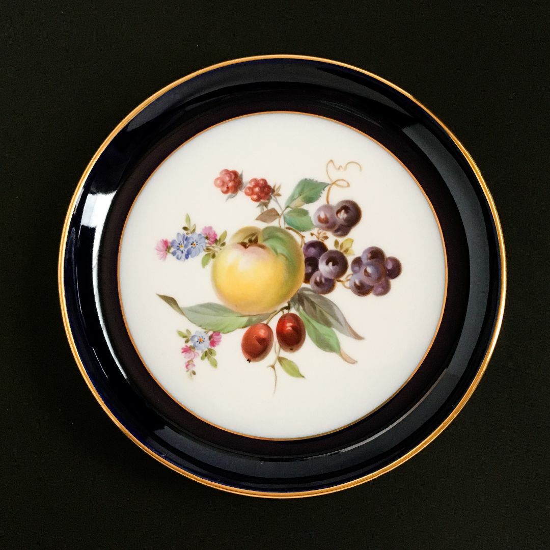 MEISSEN - マイセン 金彩 果実文 フルーツ コバルト 絵皿 プレート直径 17センチ ⑥