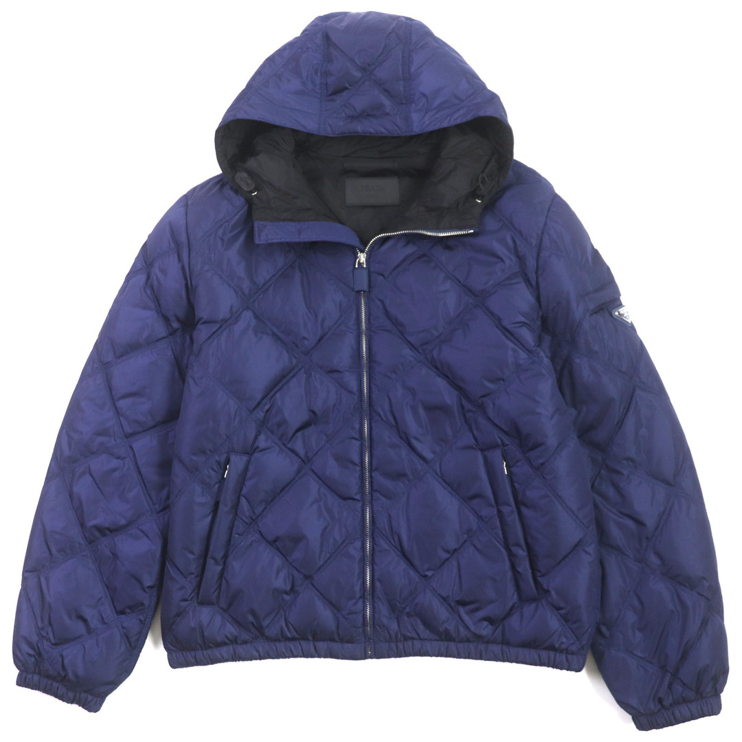 PRADA - 美品▼PRADA プラダ 21AW SGN460 トライアングルロゴ 三角プレート フード付き ZIP ダウンジャケット ネイビー 52 正規品 メンズ