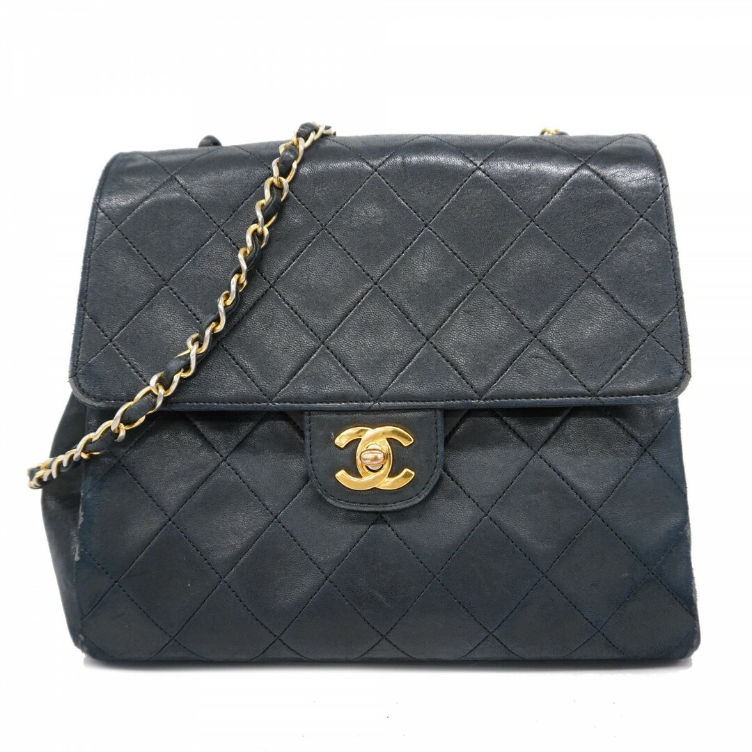CHANEL - 【4te5858】シャネル ショルダーバッグ マトラッセ チェーンショルダー ラムスキン ブラック ゴールド金具【中古】レディース