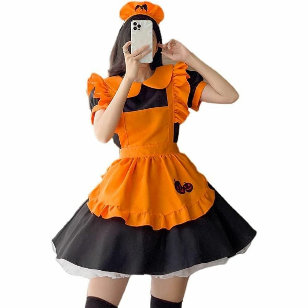 大特価放出！ オレンジ ハロウィン】メイド服セット S エプロン ワンピース ホビー・楽器・アート