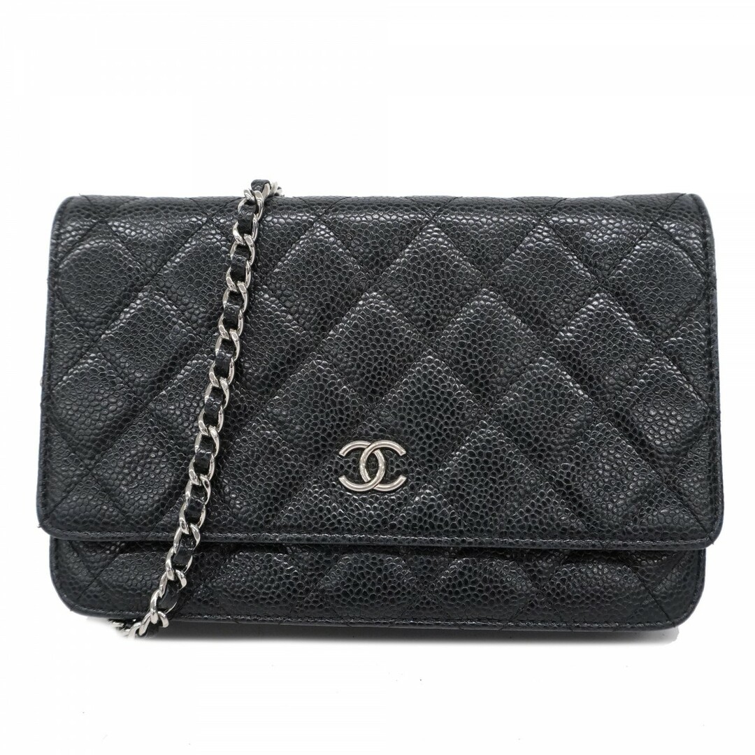 CHANEL - ★SALE【4tc2411】シャネル ショルダーウォレット マトラッセ チェーンショルダー キャビアスキン ブラック シルバー金具【中古】レディース