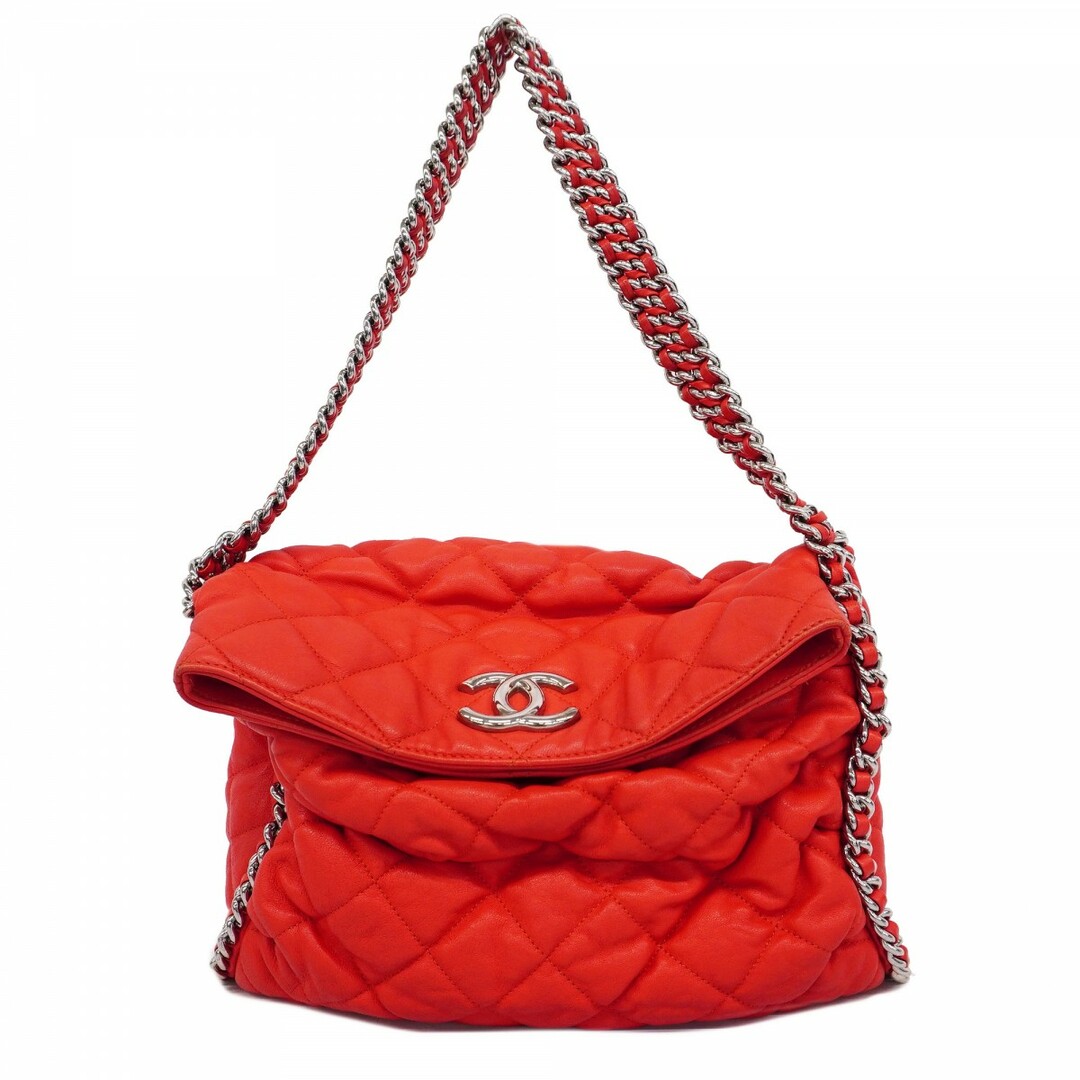 CHANEL - ★SALE【4tc2853】シャネル ショルダーバッグ マトラッセ チェーンショルダー ラムスキン レッド シルバー金具【中古】レディース