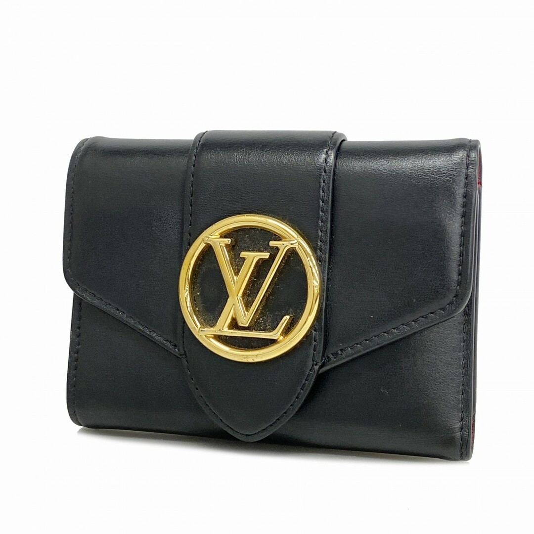 LOUIS VUITTON - ★SALE【4tc2860】ルイヴィトン 三つ折り長財布 グレインカーフ ポルトフォイユLVポンヌフコンパクト M69175 ノワール【中古】レディース