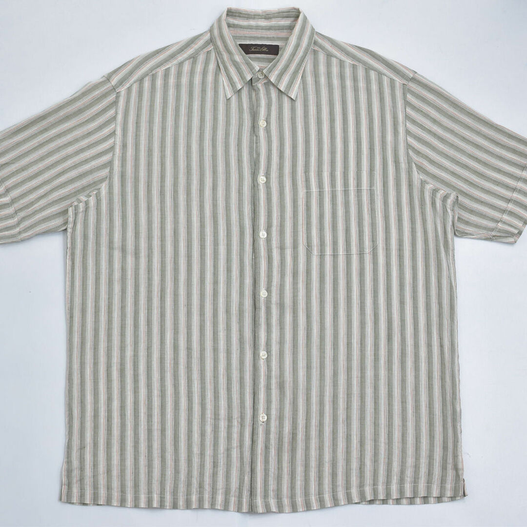VINTAGE(ヴィンテージ)の90～00s Tasso Elba メイシーズ マドラスストライプ コットンブレンド リネンシャツ 麻 ヴィンテージ 半袖 ビンテージ USA アメリカ古着 メンズXL相当 メンズのトップス(シャツ)の商品写真