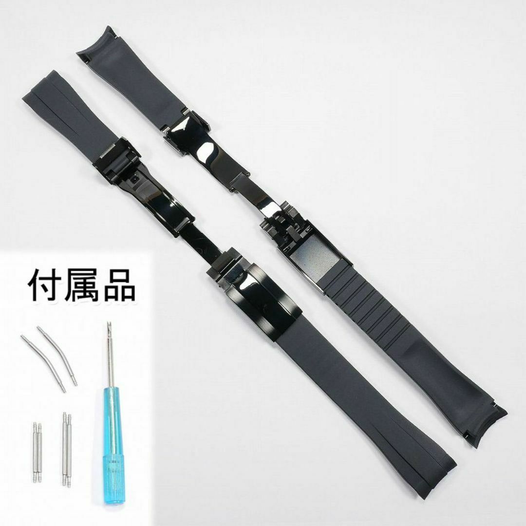 ロレックスにおすすめ! バックル付きラバーベルト 20mm 黒 ロレックスにおすすめ! バックル付きラバーベルト 20mm 黒