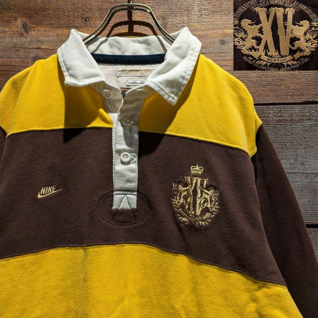 NIKE - 90s VINTAGE OLD NIKE ラガーシャツ 刺繍 ボーダー NIKE - 90s VINTAGE OLD NIKE ラガーシャツ 刺繍 ボーダー
