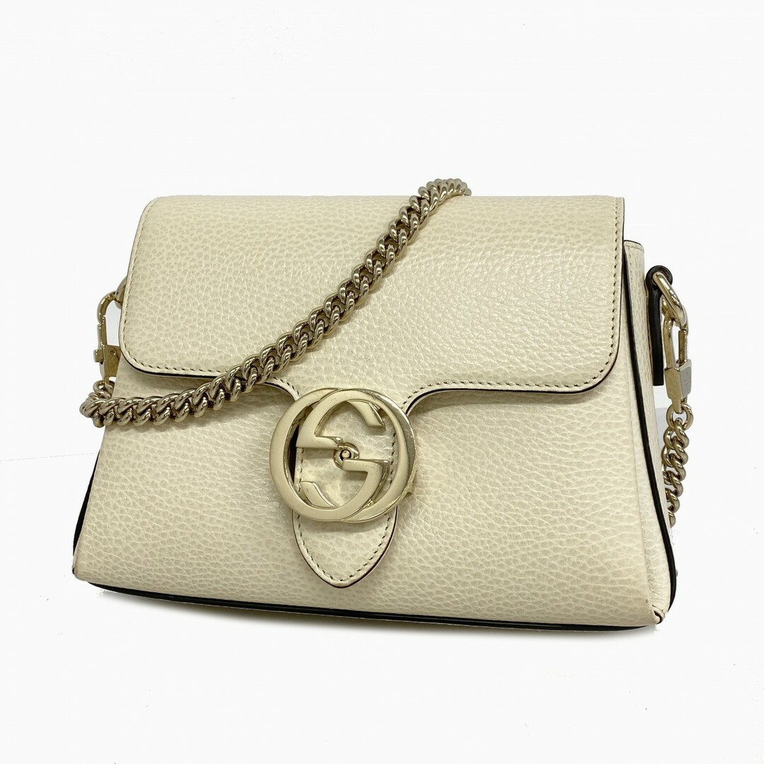 GUCCI - 【4ua0157】グッチ ショルダーバッグ インターロッキングG 607720 レザー アイボリー シャンパンゴールド金具【中古】レディース