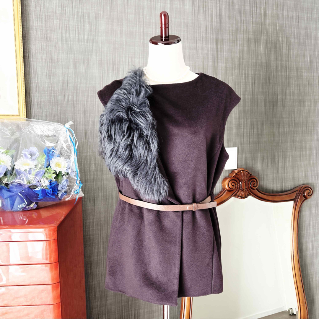 美品 ファビアナフィリッピ カシミヤ ベルト付 ムートン ジレ 美品 ファビアナフィリッピ カシミヤ ベルト付 ムートン ジレ