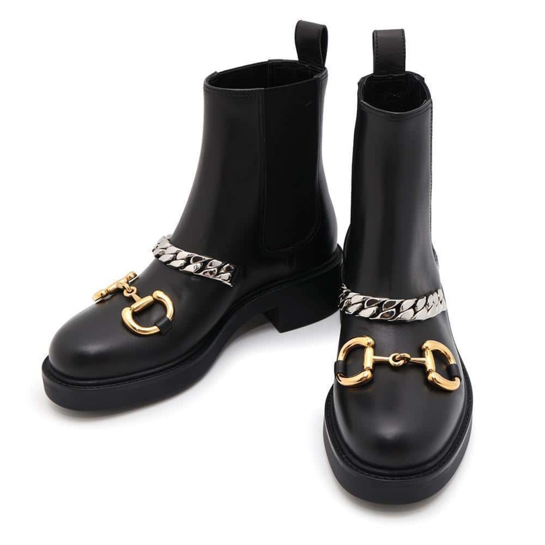 GUCCI - グッチ ブーツ ホースビット チェーン付 チェルシー レザー レディースサイズ36 1/2 670393 GUCCI 靴 黒