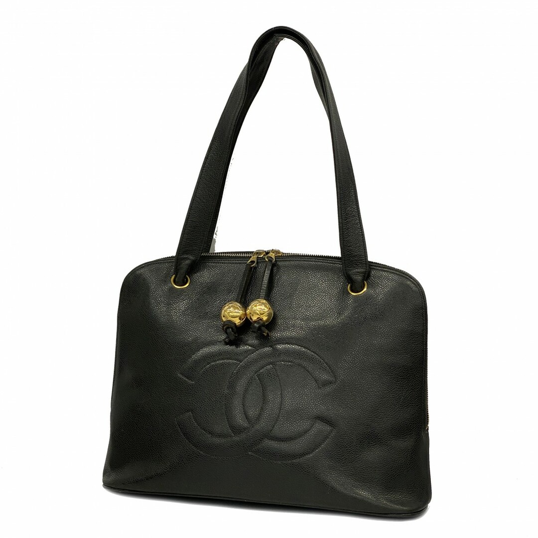 CHANEL - 【4tc1937】シャネル ショルダーバッグ キャビアスキン ブラック ゴールド金具【中古】レディース