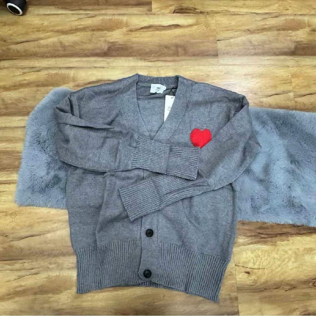Ami paris アミパリス ニットカーディガン グレー M Ami paris アミパリス ニットカーディガン グレー M