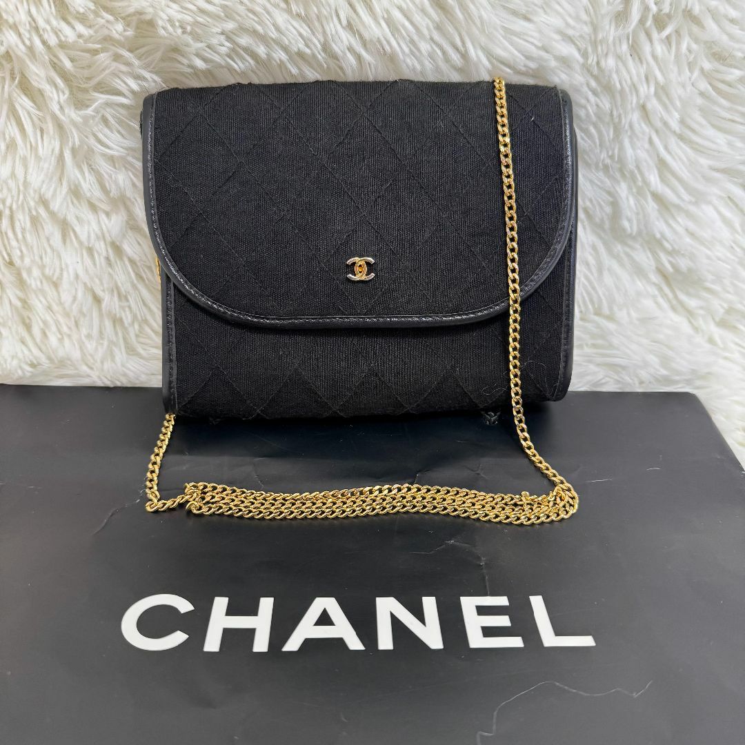 CHANEL - シャネル マトラッセ コットン レザー ミニ チェーン ショルダー バッグ