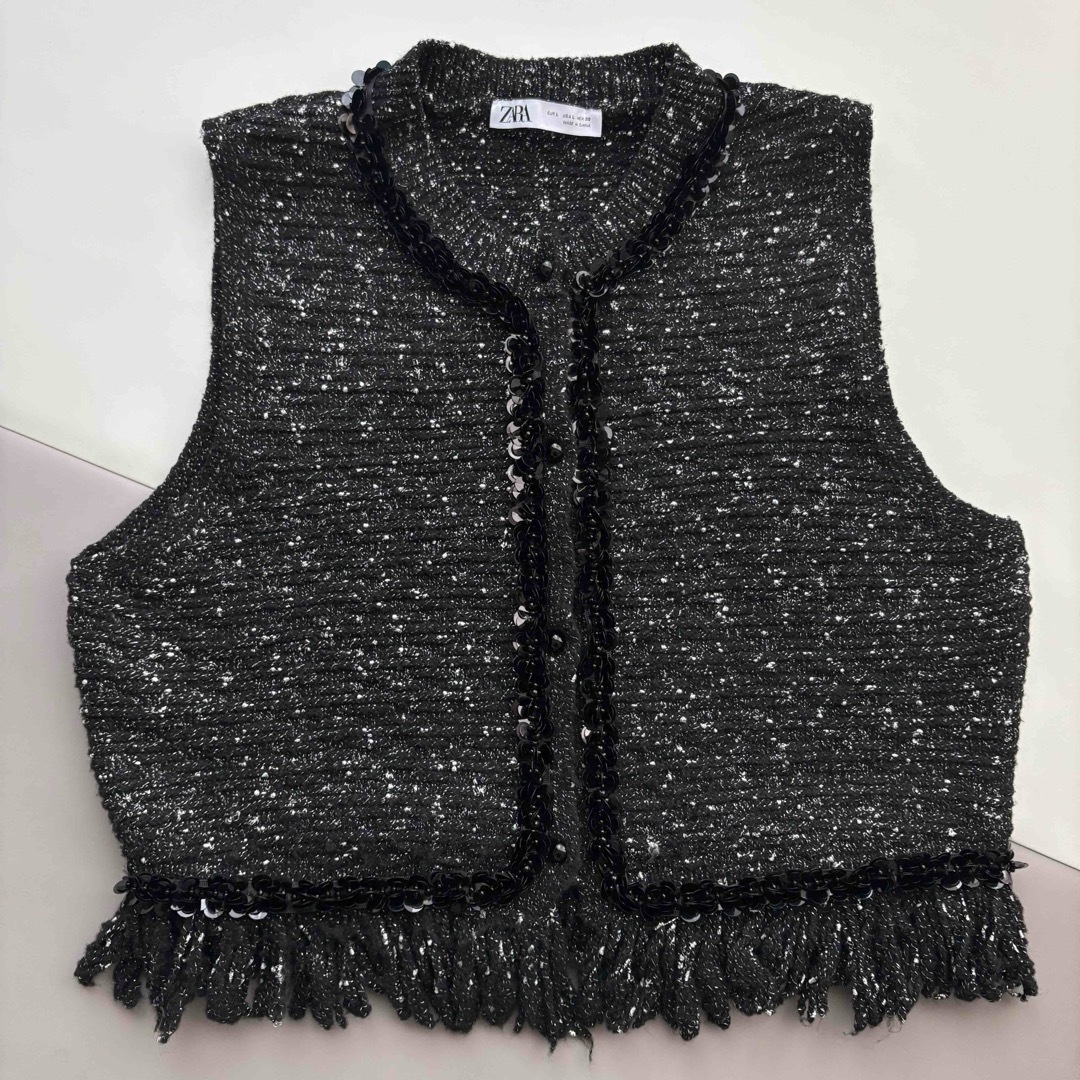 ZARA - ZARA 2024AW新作 現行品 フリンジスパンコールニット ZARA - ZARA 2024AW新作 現行品 フリンジスパンコールニット