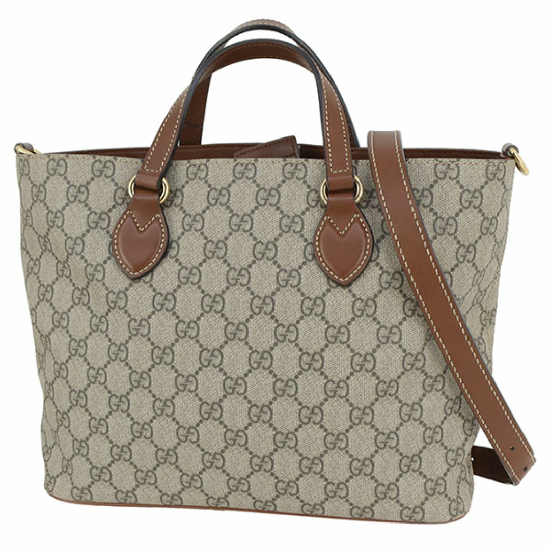 GUCCI - グッチ 2WAYトートバッグ GGスプリーム キャンバス レザー ベージュ ブラウン レディース 美品 12985