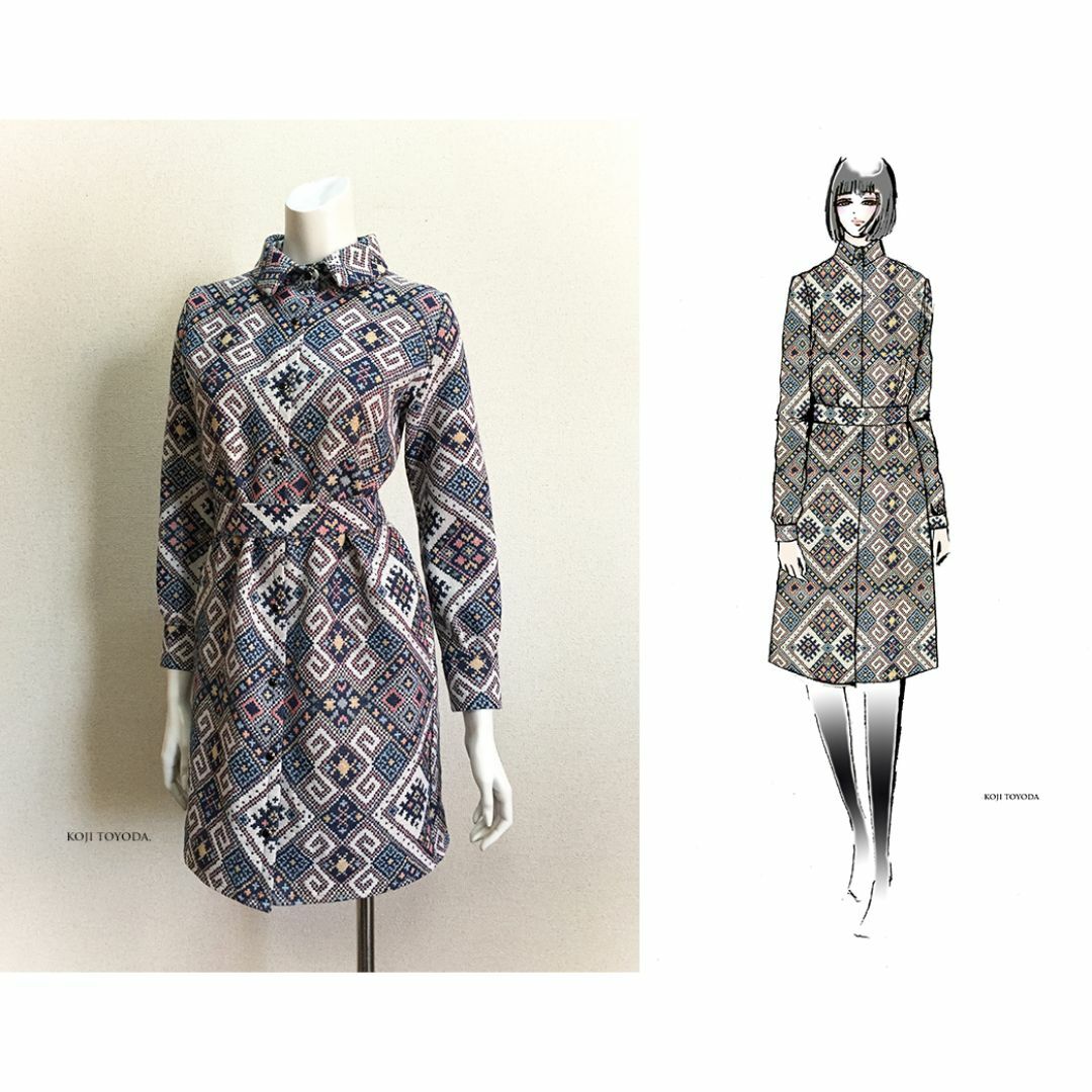 1点もの・デザイン画付き】ゴブラン織りシャツ型コートワンピース 1点もの・デザイン画付き】ゴブラン織りシャツ型コートワンピース