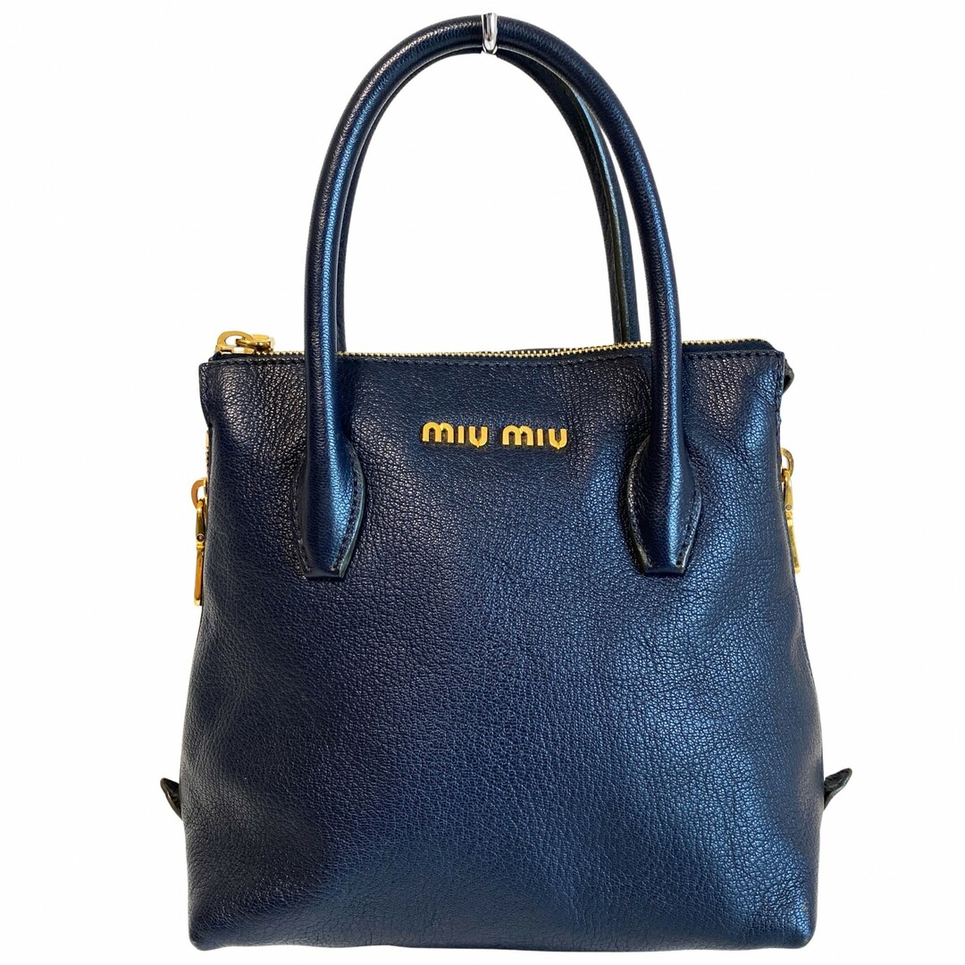 MIU MIU - 【MIU MIU / ミュウ ミュウ】ネイビー レザー 2way バッグ トップハンドル クロスボディバッグ