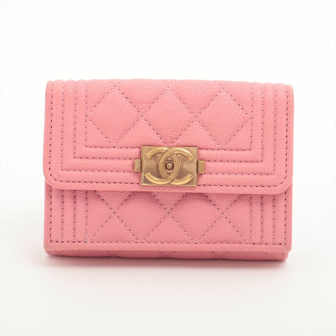 CHANEL - シャネル  キャビアスキン  ピンク レディース コンパクトウォレット