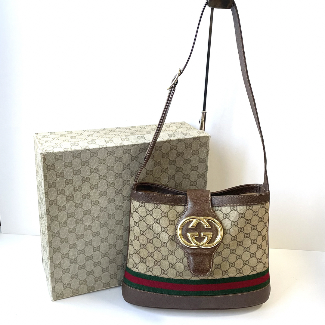 GUCCI - 【良品/箱付き】グッチ ワン ショルダーバッグ 肩かけ GGキャンバス×レザー