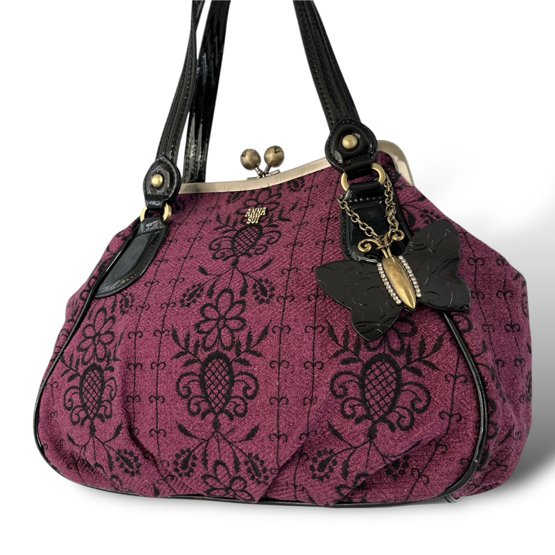 ANNA SUI - アナスイ ハンドバッグ がま口 ガーデンエンブロイ ANNA SUI - アナスイ ハンドバッグ がま口 ガーデンエンブロイ