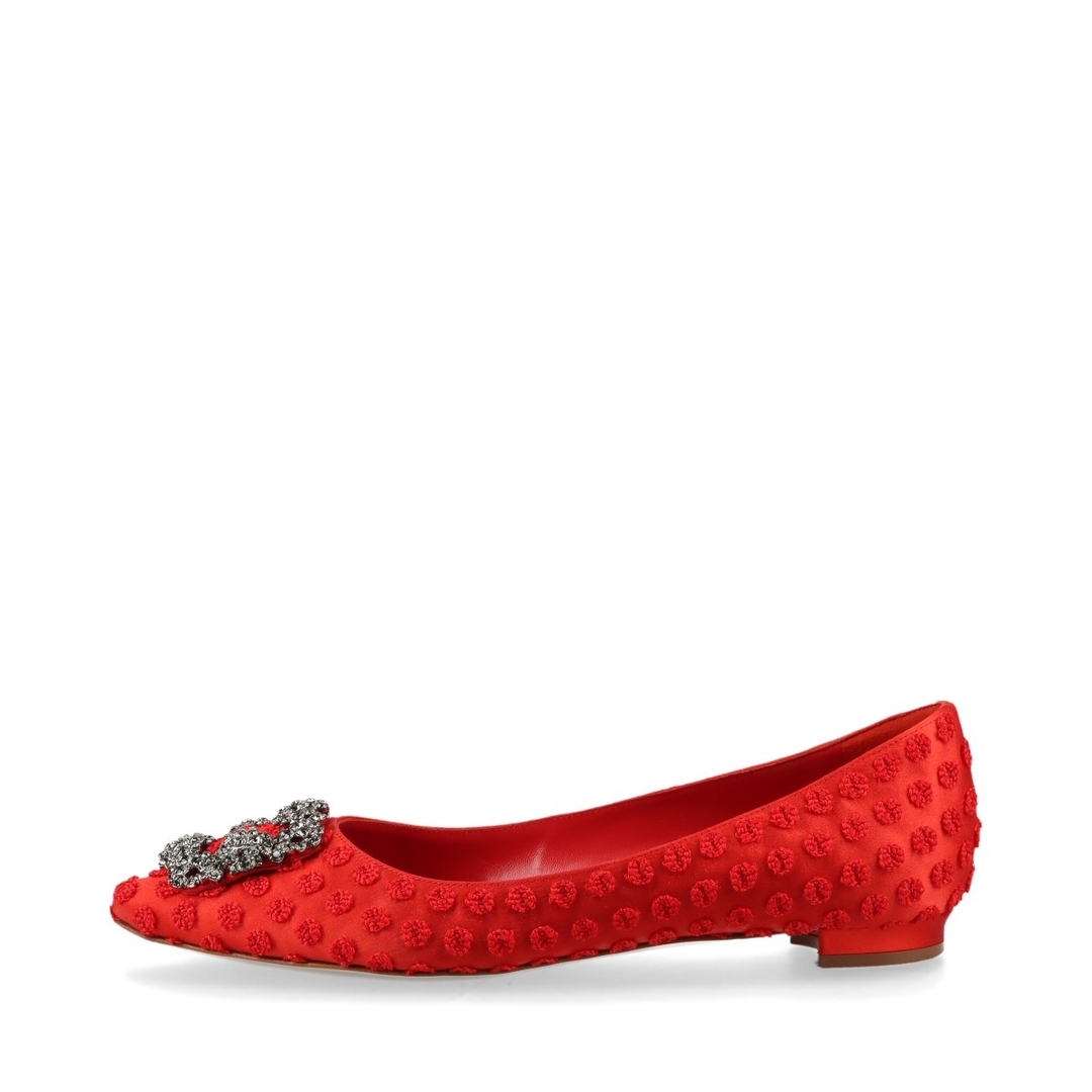 MANOLO BLAHNIK - マノロブラニク ハンギシ レザー×ファブリック 37 レッド レディース