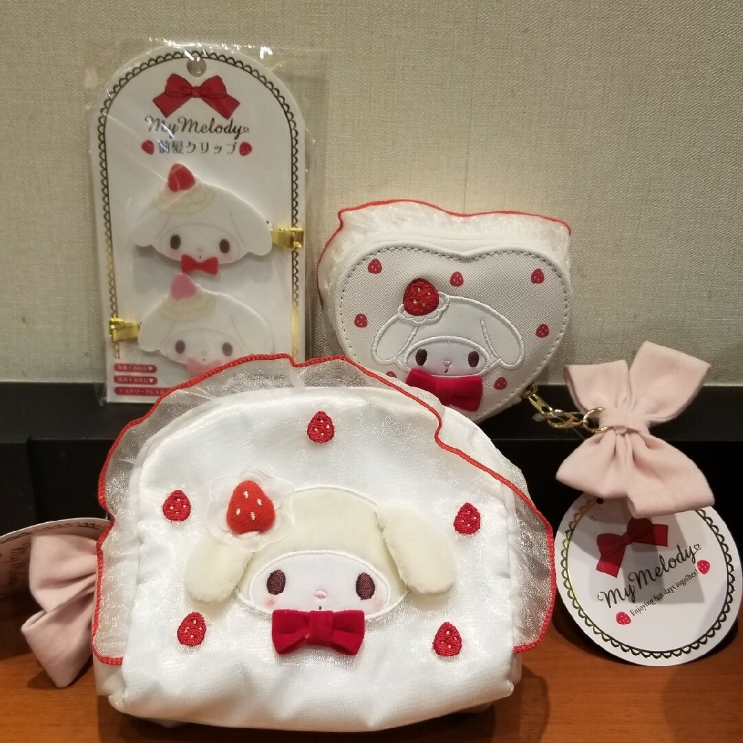 サンリオ - マイメロディポーチ ショートケーキデザイン 3点の サンリオ - マイメロディポーチ ショートケーキデザイン 3点の