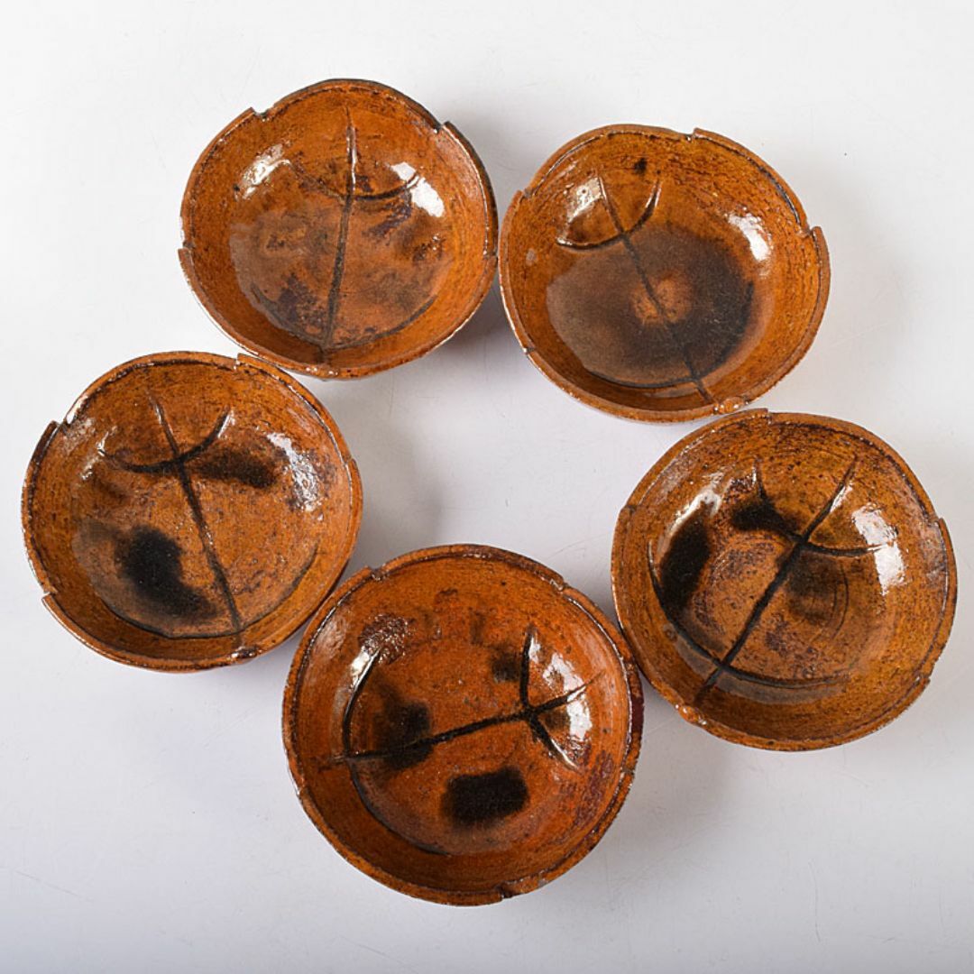 【SALE／37%OFF】 向皿 柏葉 飴釉 大樋長楽造 大樋焼 和食器 5客 R8141 M 共箱 陶芸