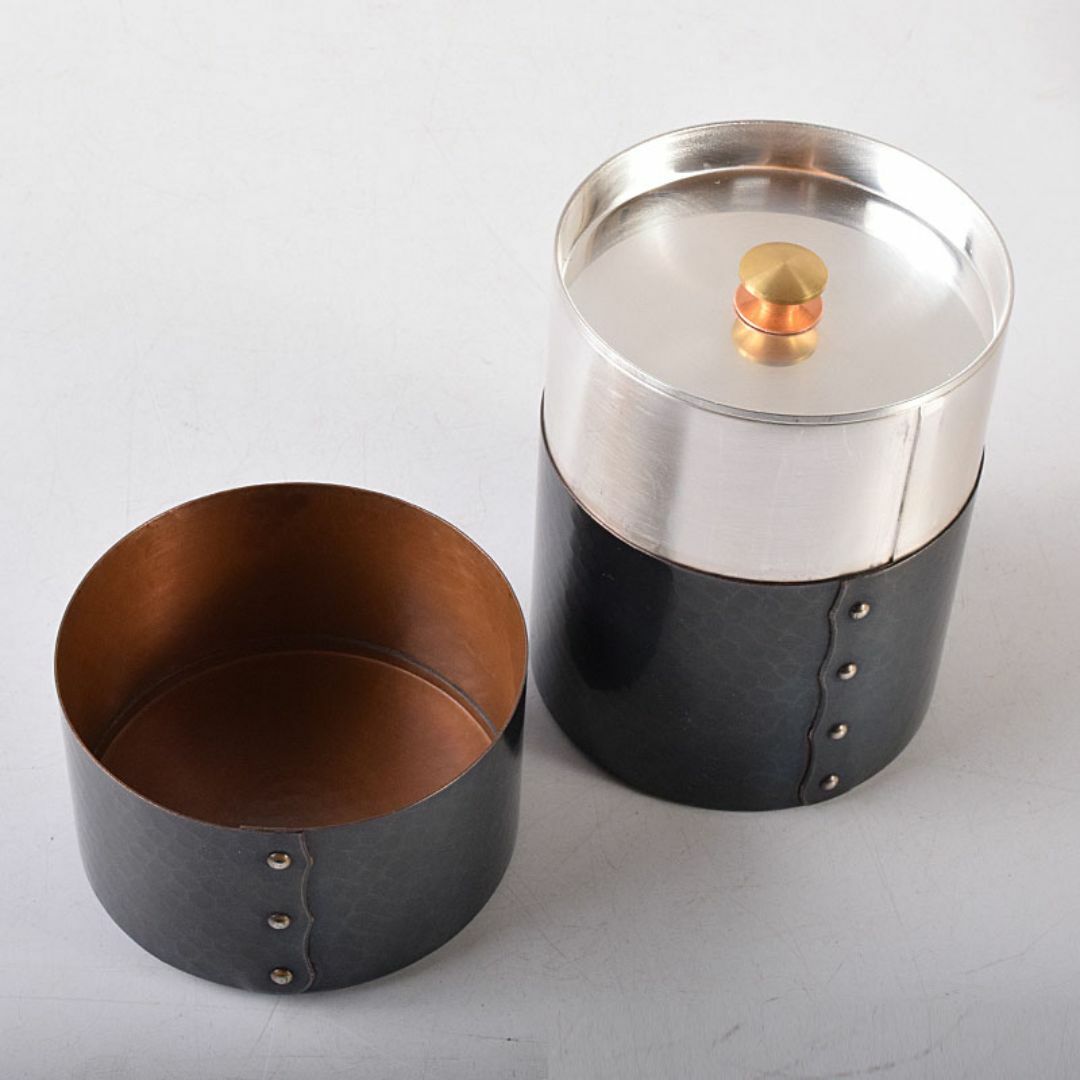 【限定販売】 紫金色鎚肌 玉川堂造 鎚起銅器 茶托 D 共箱 茶器揃 茶さじ 茶筒 工芸品