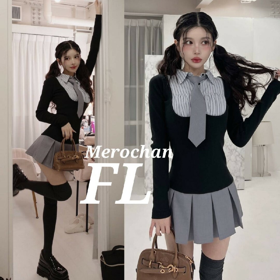 Darich - ダーリッチ シャツドッキングニットミニワンピース 【FL】  (✿˘˘✿)