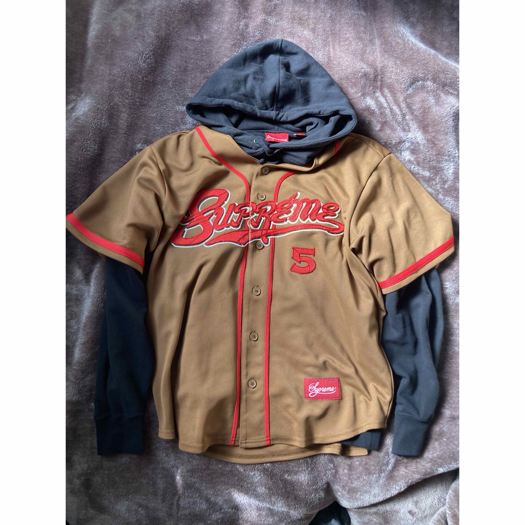 Supreme フード付きベースボールシャツ ブラウン Sサイズ Supreme フード付きベースボールシャツ ブラウン Sサイズ