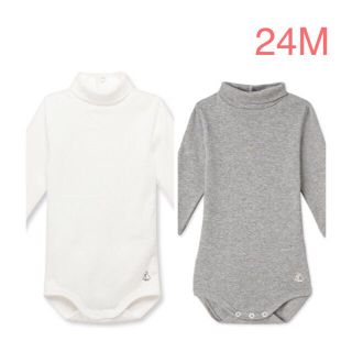 プチバトー(PETIT BATEAU)の最終sale☆24M プチバトー 裏起毛タートルネック長袖ボディ セット白グレー(シャツ/カットソー)