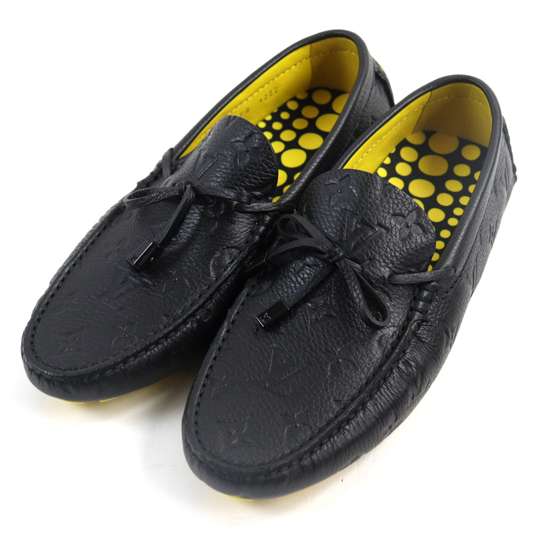 LOUIS VUITTON - 極美品○LOUIS VUITTON ルイヴィトン 草間彌生 YK 23SS LVドライバーライン モノグラム ドット LVロゴ入り レザー ドライビングシューズ/ローファー ブラック イエロー 7 箱・保存袋付き イタリア製 メンズ