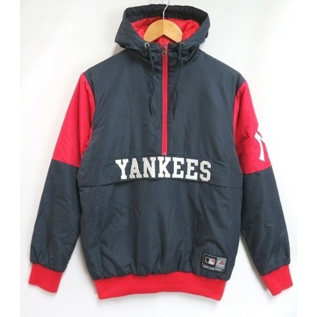 Majestic - s24g-1358x【中古】MLB　Majestic New York YANKEES Padding Anorak  ﾔﾝｷｰｽ　中綿ｱﾉﾗｯｸ　ﾊｰﾌｼﾞｯﾌﾟ　ﾌｰﾄﾞ付きｼﾞｬｹｯﾄ　Mｻｲｽﾞ
