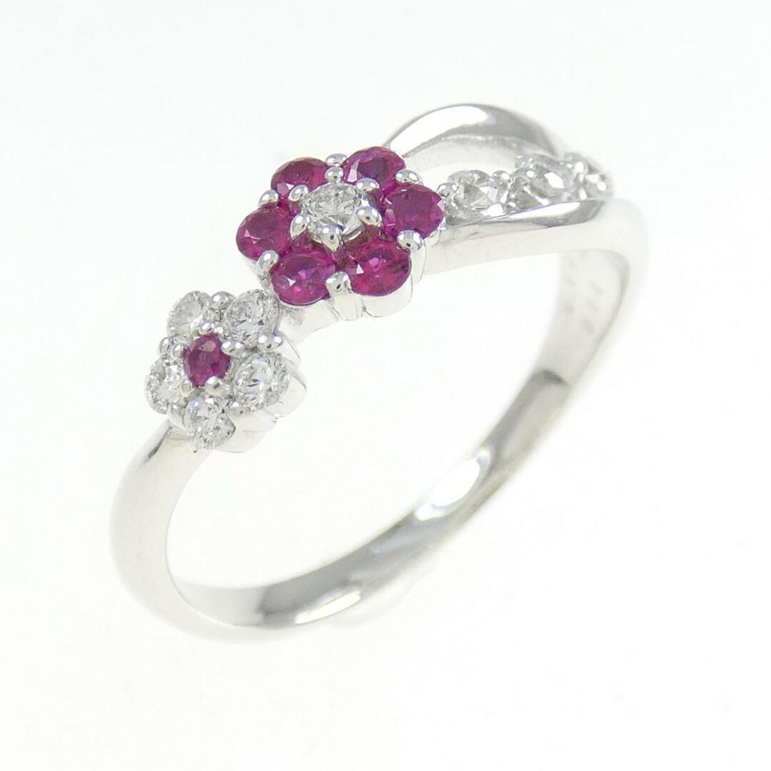 K18WG フラワー ルビー リング 0.16CT