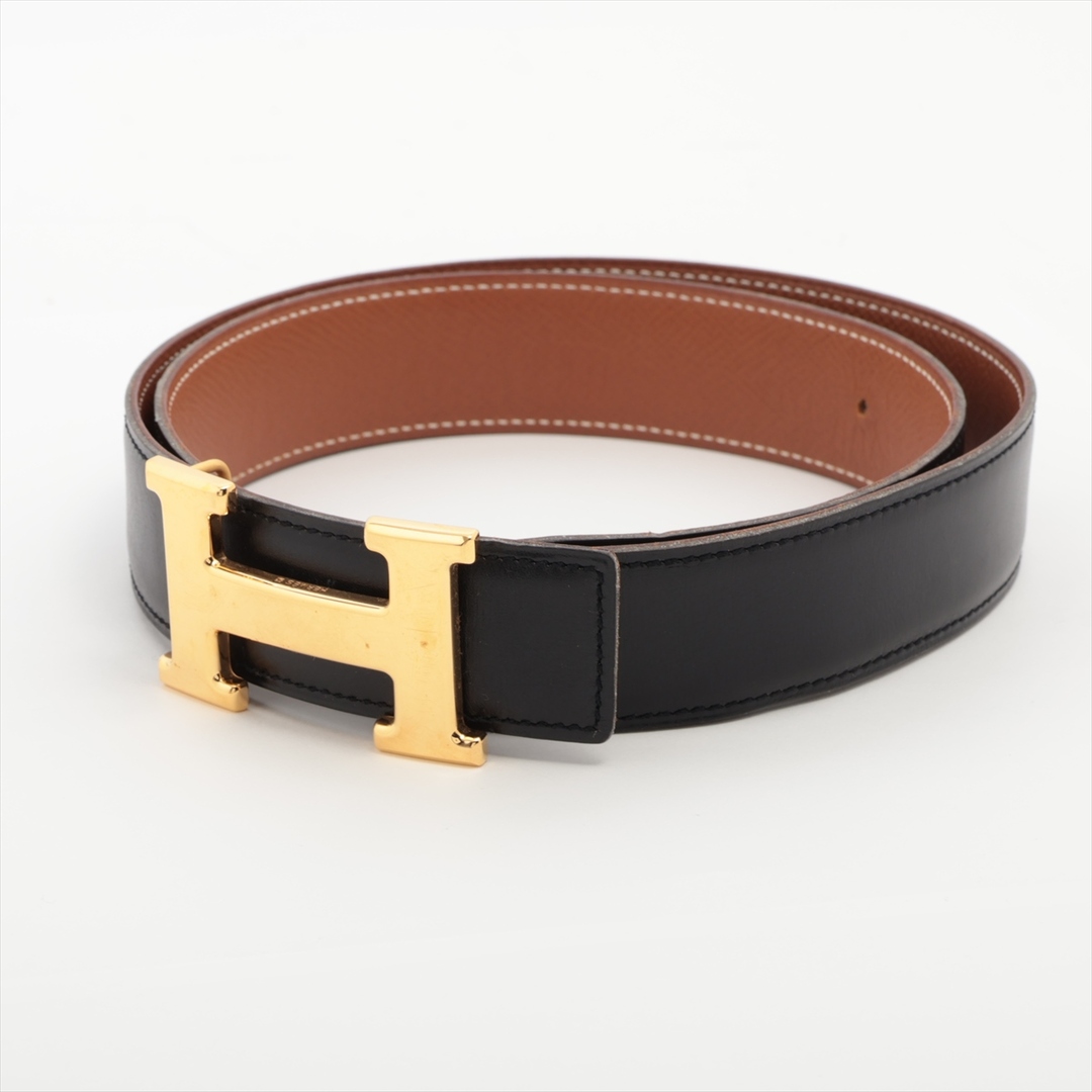 HERMES - エルメス Hベルト GP×革  ブラック×ブラウン レディース ベルト