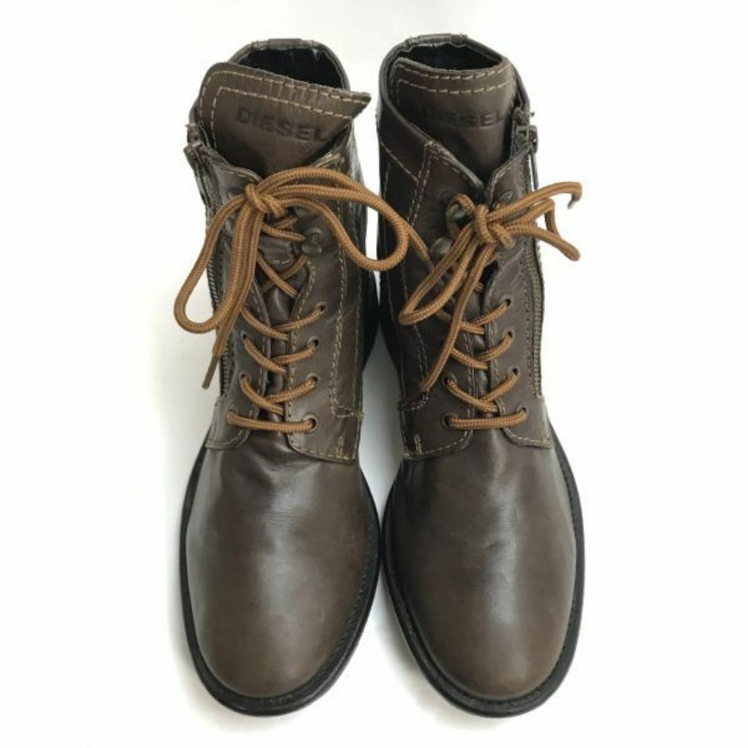 DIESEL ディーゼル サイドジップ 編み上げブーツ 茶 40 25cm