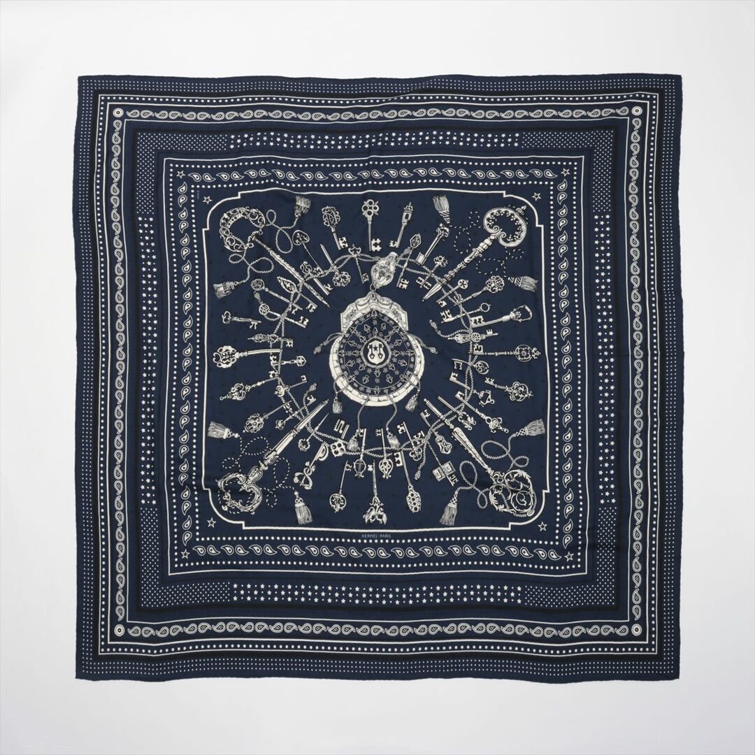 HERMES - エルメス カレジェアン Les Cles Bandana 鍵 カシミヤ×シ
