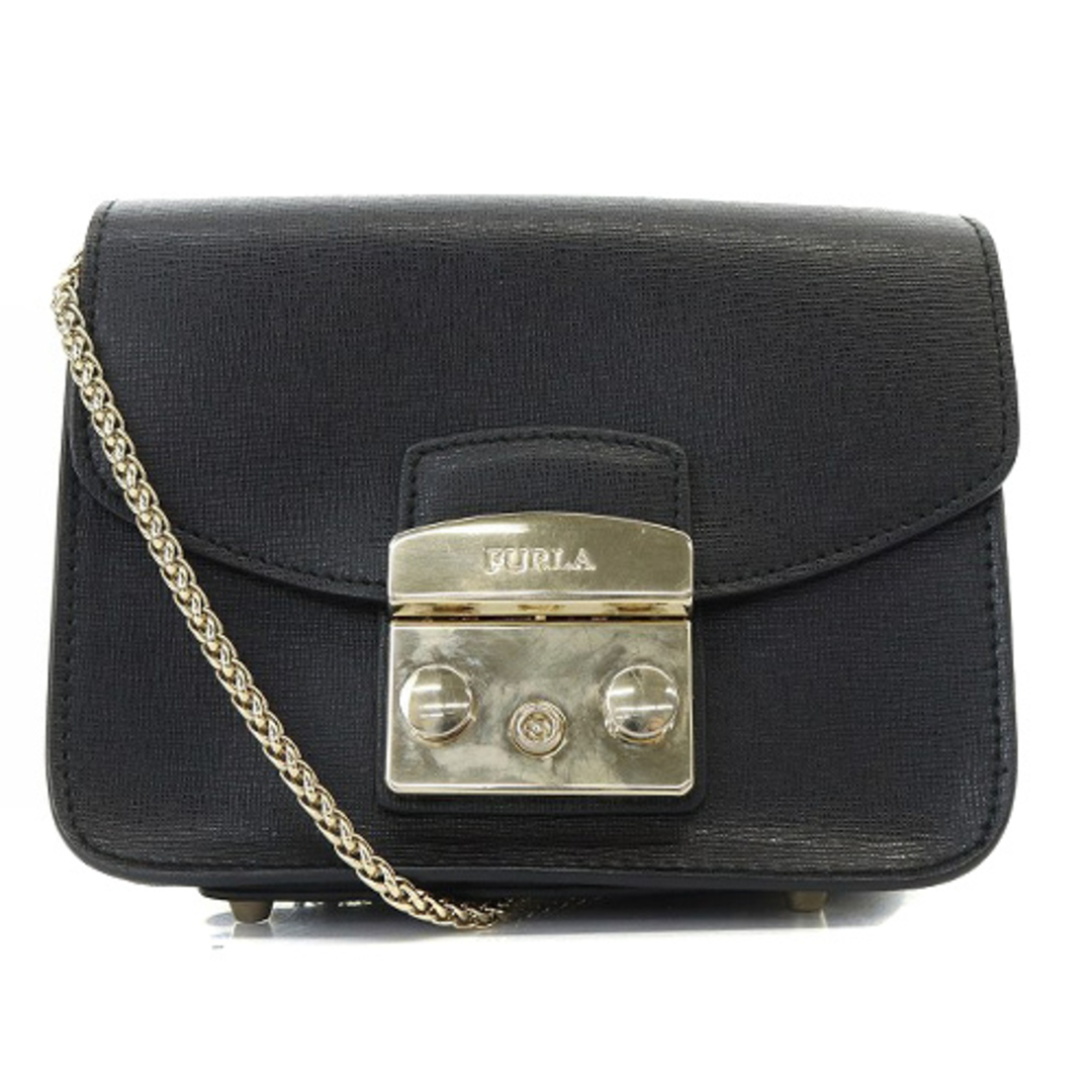 FURLA - フルラ メトロポリス チェーン ショルダーバッグ ロゴ 黒