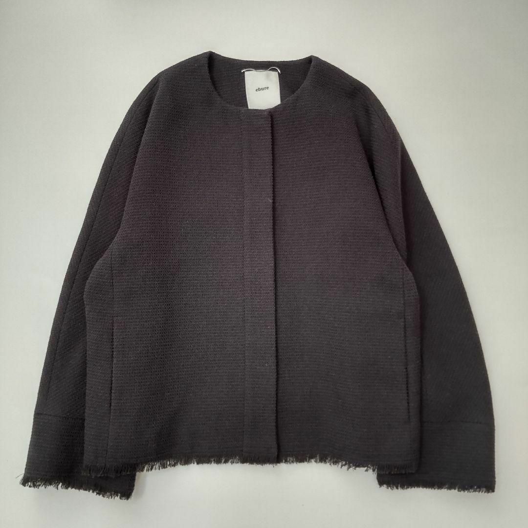 ebure - 美品 エブール ツイード ノーカラージャケット ロング ebure - 美品 エブール ツイード ノーカラージャケット ロング