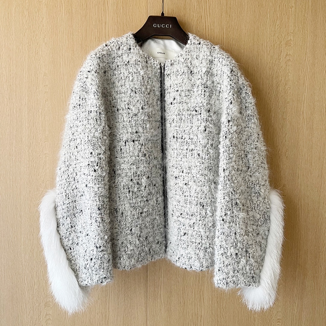シクラス*23AW ブークレツイードブルゾン ファー ショートコート シクラス*23AW ブークレツイードブルゾン ファー ショートコート