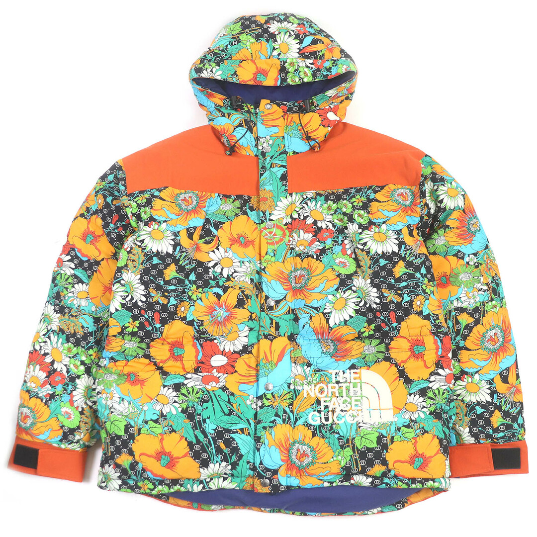 GUCCI - 極美品□GUCCI グッチ THE NORTH FACE ザノースフェイス コラボ 663758 GGロゴ フラワー 総柄 ダウンジャケット オレンジ系マルチカラー L ハンガー付き 正規品 メンズ