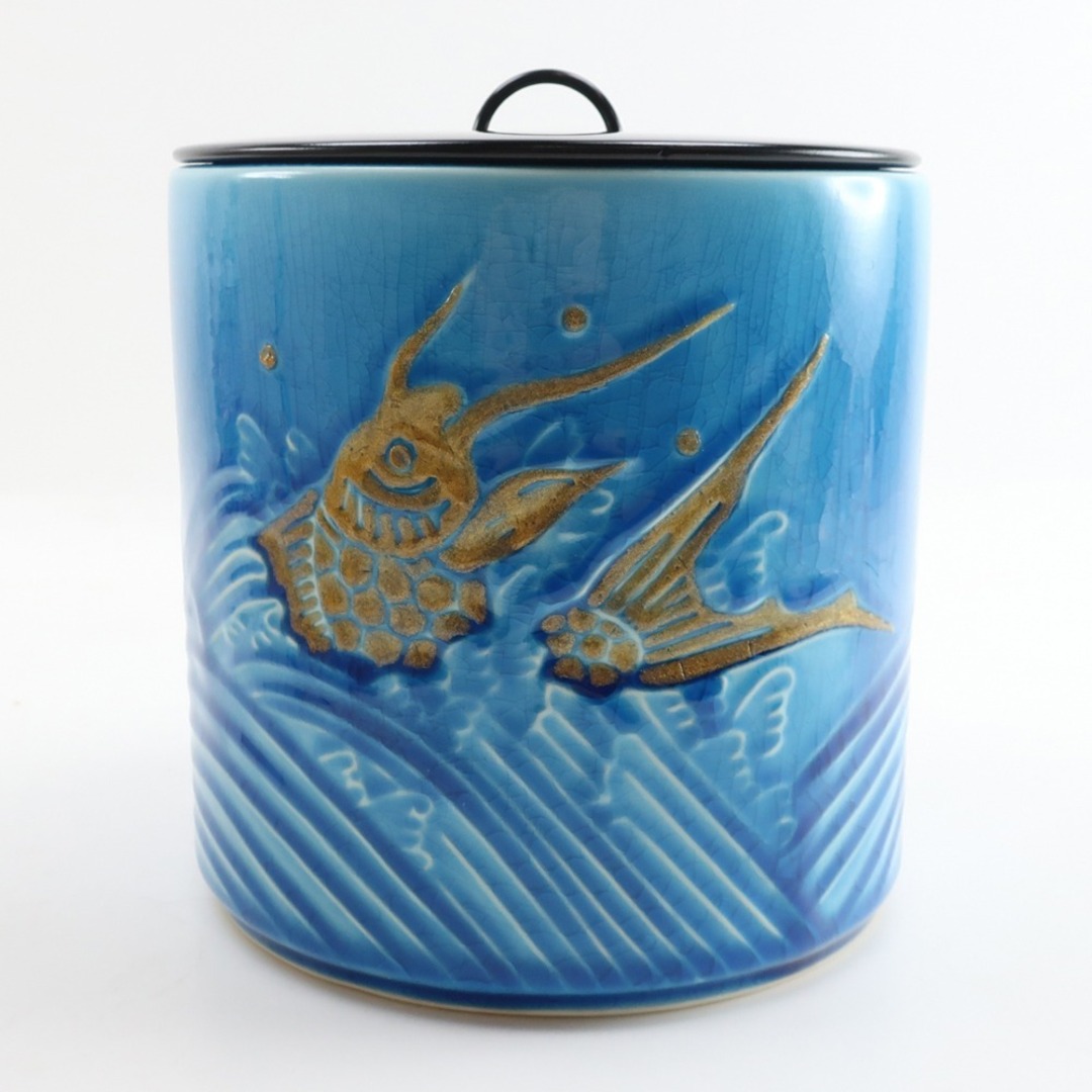 茶道具】 浅黄釉 荒磯 水指 西尾瑞豊作 ブルー _ その他雑貨 茶道具】 浅黄釉 荒磯 水指 西尾瑞豊作 ブルー _ その他雑貨