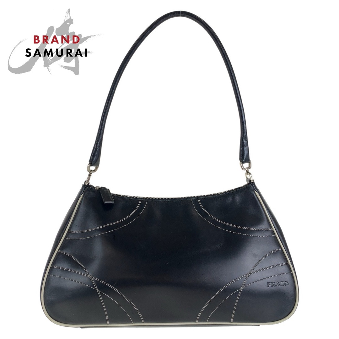 PRADA プラダ ブラック 黒 シルバー金具 レザー ショルダー PRADA プラダ ブラック 黒 シルバー金具 レザー ショルダー