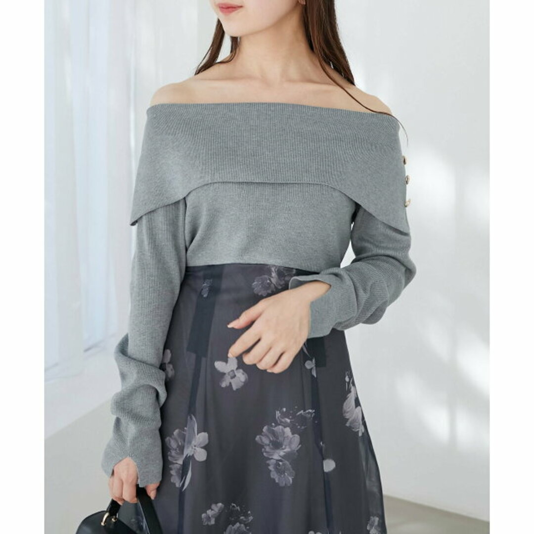 MAJESTIC LEGON(マジェスティックレゴン)の【C/グレー】【M】フラワーオフショルドッキングワンピ レディースのワンピース(ロングワンピース/マキシワンピース)の商品写真