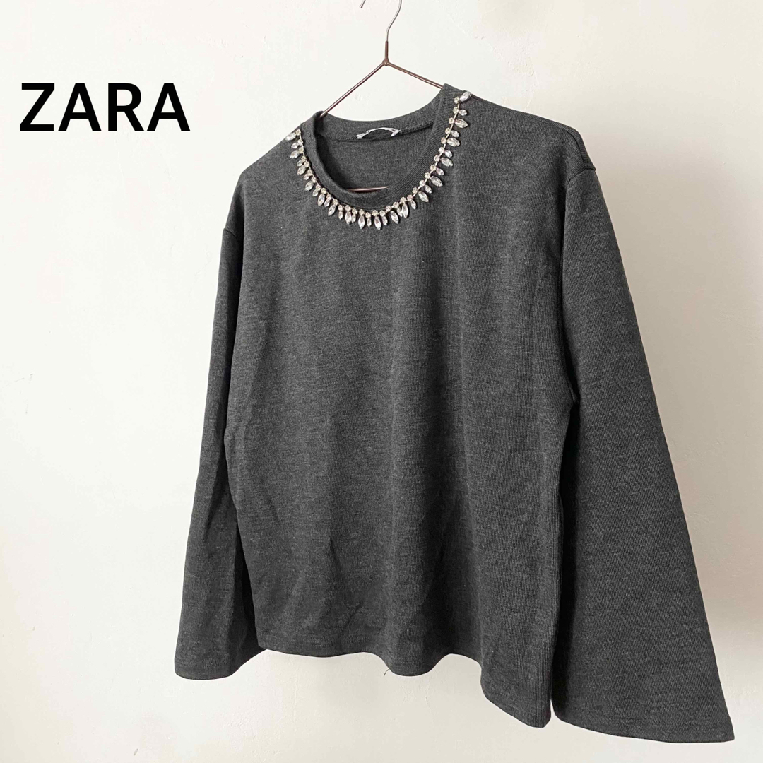 ZARA - ZARA ザラ グレー ビジュー ニット トップス セーター ZARA - ZARA ザラ グレー ビジュー ニット トップス セーター