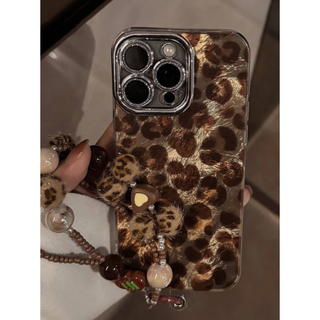 韓国 iPhoneケース ヒョウ柄 ブラウン 豹柄 オシャレ シンプル ハート(iPhoneケース)